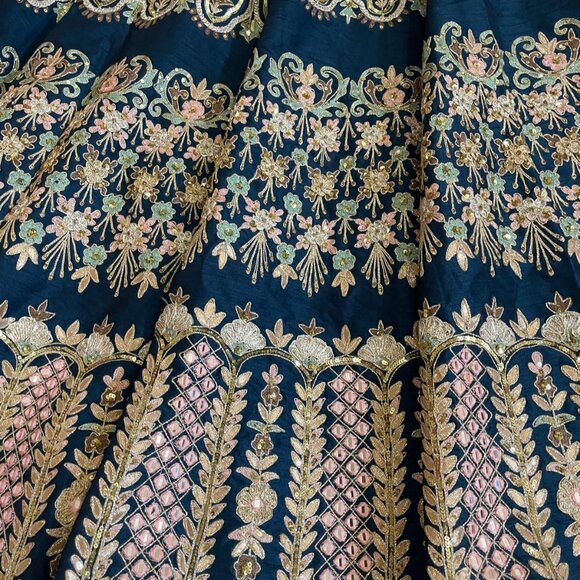 Pink and Navy Blue Lehenga Set - Picture 2 of 7